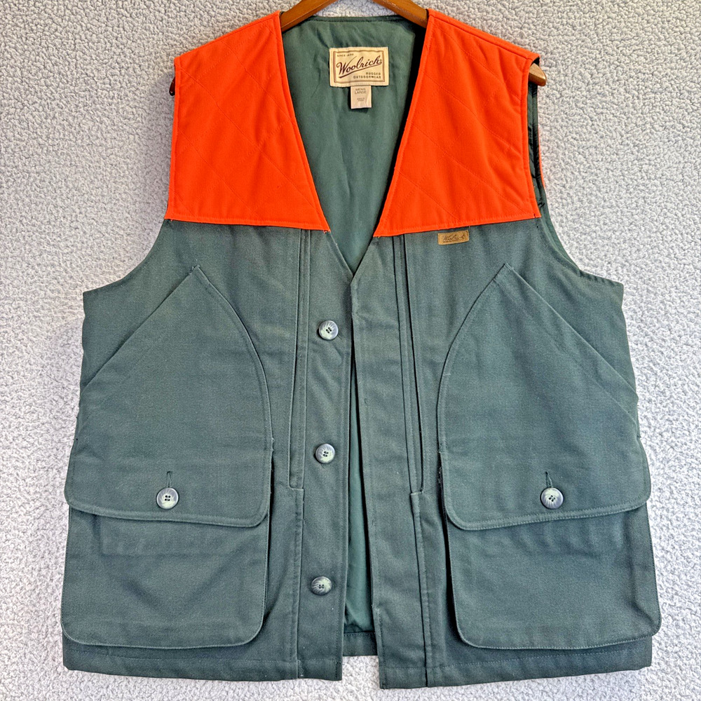 NWOT Woolrich Game Safety Vest Large Hunter Orange Loden Button Duck Cotton 6134